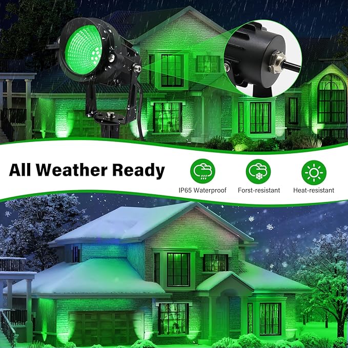 Green Outdoor LED Spot Lights for Yard & Garden – 12W Landscape Lighting, Christmas & Holiday Decor, Adjustable Beam,4Pack
