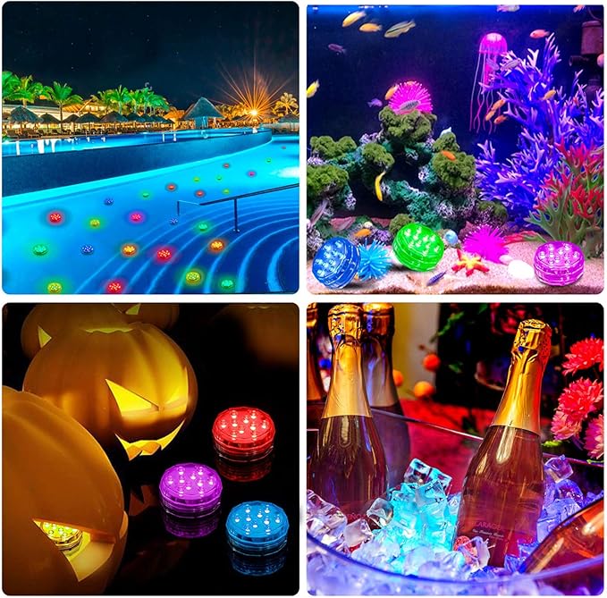 Submersible Led Pool Lights - Waterproof Underwater Pond Light Remote Battery Powered Remote Controlled Color Changing Shower Lights for Pool Vase Spa Party Hot Tub 4 Pack
