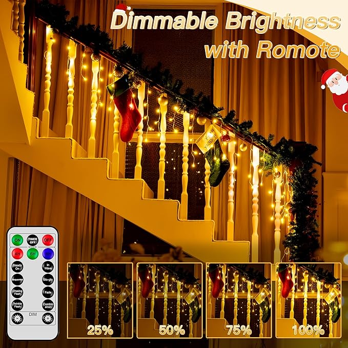 Icicle Lights for Outside, 216LED 24FT Waterproof Christmas Light Outdoor with 8 Modes & Timer, Connectable Christmas Icicle Lights for Eaves House Yard Indoor Outdoor Holiday Decoration(Warm White)