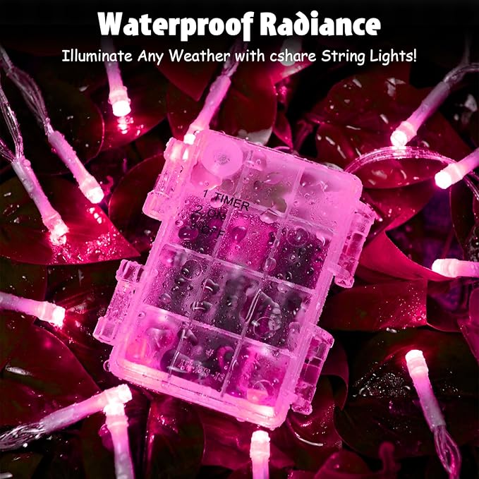 String Lights Outdoor Waterproof 9.8ft 30 LED, Pink Fairy Lights Battery Operated with Timer Clear Wire for Indoor & Outdoor Christmas Valentine's Day Decorations Garland Party2 Packs