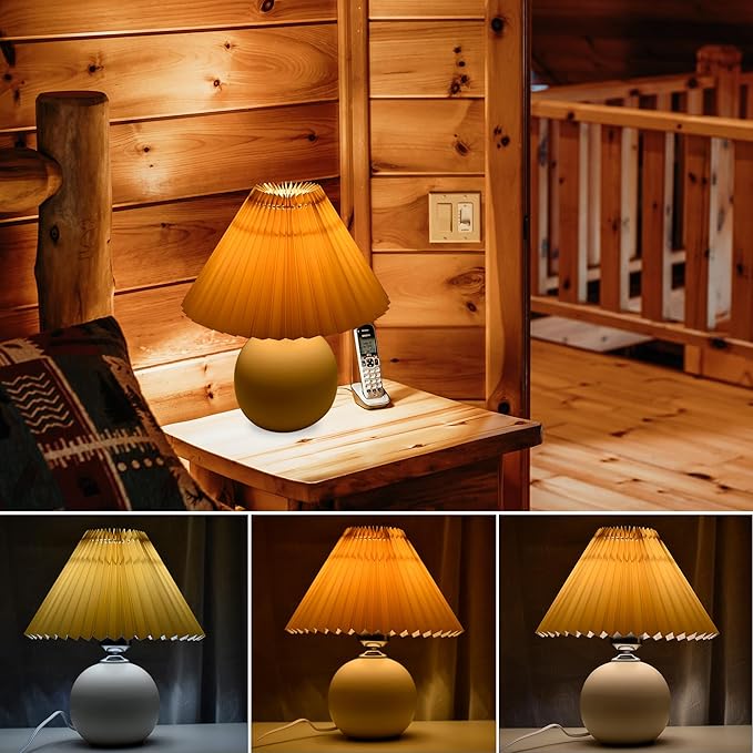 Korean Pleated Table Lamp Ins DIY Ceramic Table Lamps for Living Room Home Deco Cute Lamp with Tricolor Led Bulb Beside Lamp