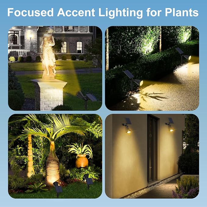 Solar Spot Lights Outdoor, 4 Modes/1 Pack Solar Spotlights Waterproof, 180° Adjustable Powered Landscape Lights, Outdoor Solar Lights for Yard Garden Pathway Flag Tree Wall Statue Warm White