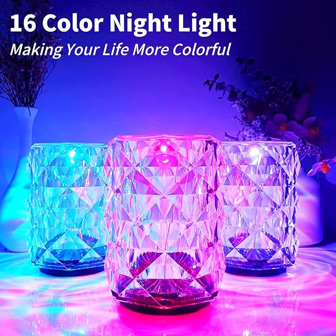 Crystal Touch Lamp, 16 Color Changing Touching Control Rose Crystal Diamond Lamp Nightstand Light Lamp with Remote for Bedroom, Bar, Dinner, Christmas, Birthday Gifts (Small)