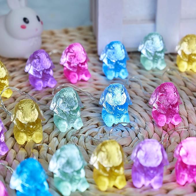 Easter Bunny Ornaments String Lights, Mini Rabbit Fairy Decorative Lights 10 ft 30 LED USB Plug in Battery Operated with Remote for Resurrection Sunday Tabletop House Front Door Patio Decor