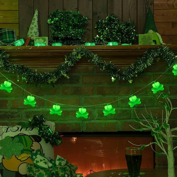 St Patrick's Day Shamrock Lights Plug in, 8.5Ft Outdoor Shamrock St Patrick's Day Decorations Lights Waterproof with 10 LED Green Clover Light UL Listed for Home Window Irish Party Garden Birthday