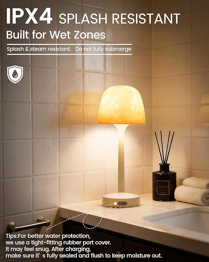 Waterproof Bathroom Shower Lamp with Ocean Wave Projector, 2-in-1 Table Night Light, 16 RGB Colors, 3 White Modes, 5000mAh Rechargeable USB-C Lamp with Touch & Remote for Spa Shower, Bedroom, Gifts