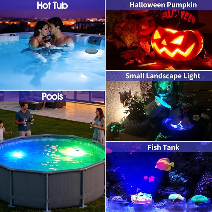 Floating Pool Lights, Upgraded Pool Light That Float, Starfish Pools Lights for Above Inground Pools, IP68 Waterproof Color Changing Magnetic Pond Light for Hot tub,Bathtub,Halloween,Christmas-2pcs