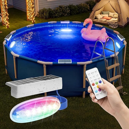 APONUO 6 Pack Solar Pool Lights, Pool Solar Lights for Above Ground Pools with Remote, IP68 Waterproof, RGB Color Changing Solar Powered Pools Light for Pond, Fountain,Yard (Gray)