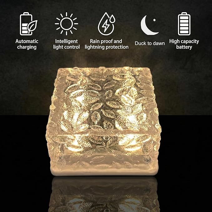 Solar Brick Lights Outdoor Waterproof - Recessed Solar Paver Lights, Ice Brick Design, No Wiring Needed,Landscape Lighting for Pathway,Garden, Patio, Yard, Driveway Decor (8, Warm White, Square)