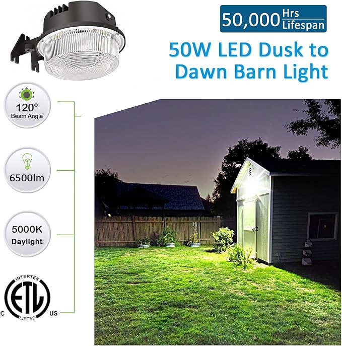 LED Barn Light, Dusk to Dawn Outdoor Yard Light with Photocell Ultra Brightness 5000K Daylight 7500lm, 500W MH/HPS Replacement, AC100-277V IP65 Waterproof for Farmhouse Area