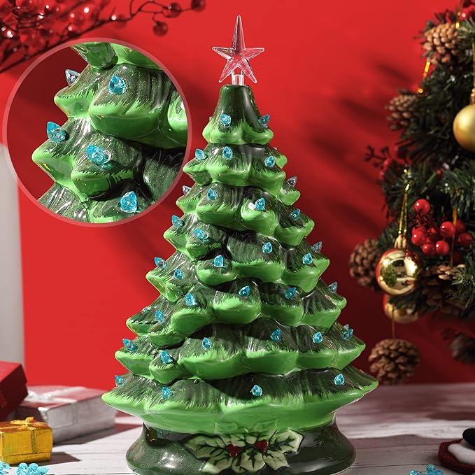 Boao 100 Pieces Ceramic Christmas Tree Bulbs and 5 Stars Replacement Plastic Bulbs for Ceramic Christmas Tree Decorations(3.8 mm Diameter,Blue)