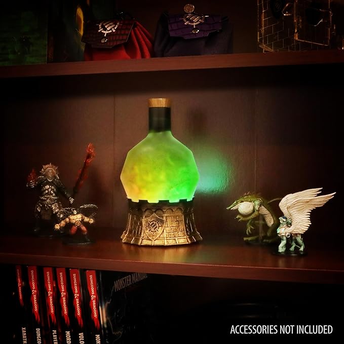 Enhance Gaming Sorcerer's Potion Light with Swirling Mystical Brew - Potion Bottle Mood Light Prop for Tabletop Game Immersion, Playroom, Desk Decor - Soft Glowing Whirling Potion (Green Elixir)