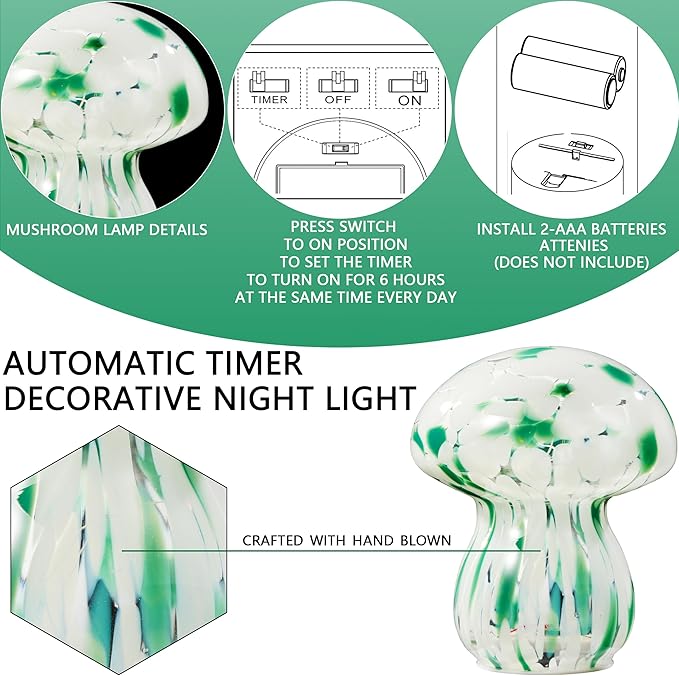 Mushroom Table Lamp, Small Bedside Table Lamp, 6.1 inches, Mushroom Decoration Cute Mini Atmosphere Lamp Home Decoration, Suitable for Bedrooms, Living Rooms, Children's Rooms-Green