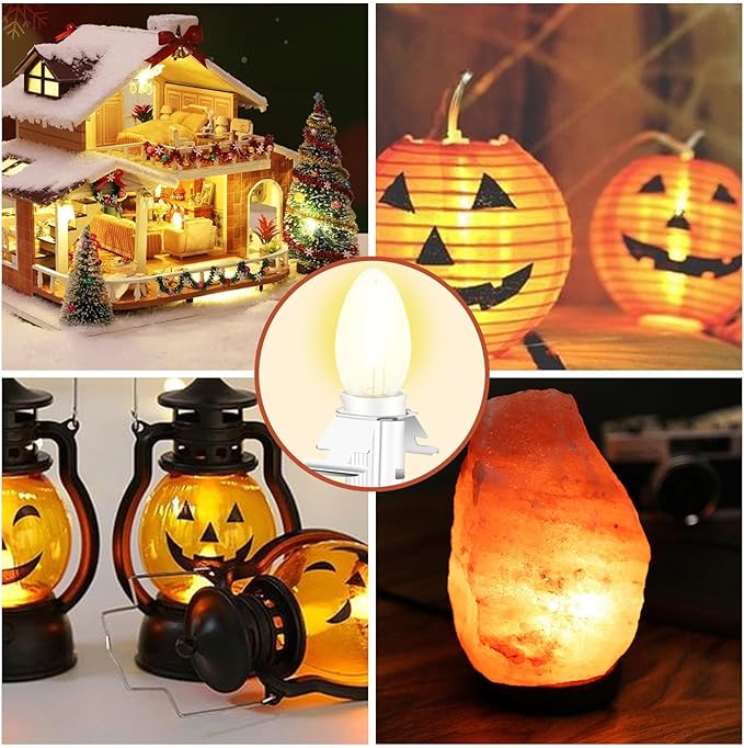 for Christmas Village Houses Craft Decoration LED Light Bulb C7 Cord Clip Lights Christmas Cabin Accessory Cord with 12 Bulb