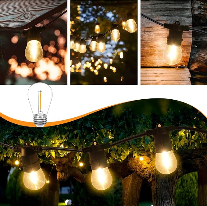 48-Pack S14 Replacement Light Bulbs for Outdoor String Light, Waterproof, E26,120V, 1Watt, Warm White 2200K, 70Lm, Non-Dimmable