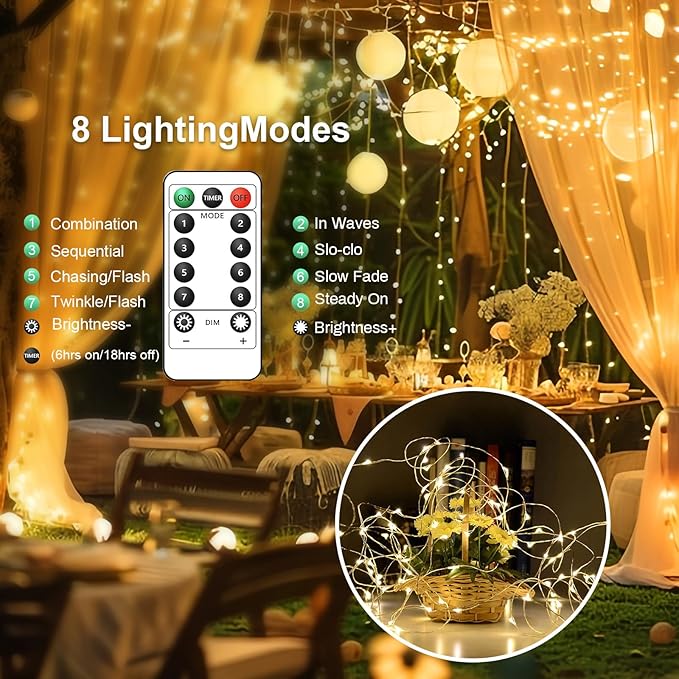 6 Pack Fairy Lights Battery Operated with Remote 7ft 20 LED Mini String Twinkle Lights Waterproof 8 Modes Firefly Starry Moon Lights for Mason Jars DIY Christmas Wedding Party Bedroom Decoration