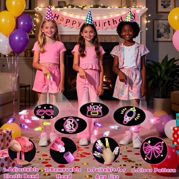 36 Pcs Pink Party Favors LED Finger Lights for Kids, Goodie Bag Stuffers Classroom Treasure Box Prizes, Glow in the Dark Party Gifts for Grils