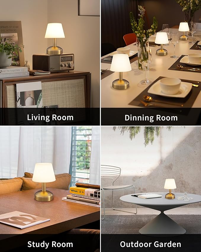 KDG Modern Cordless Small Table Lamps, Portable LED Dimmable Desk Lamp, 4000mAh Rechargeable Battery Operated Lighting for Restaurant, Bedroom, Bedside, Bar, Outdoor, Camping, Night Light(Gold)