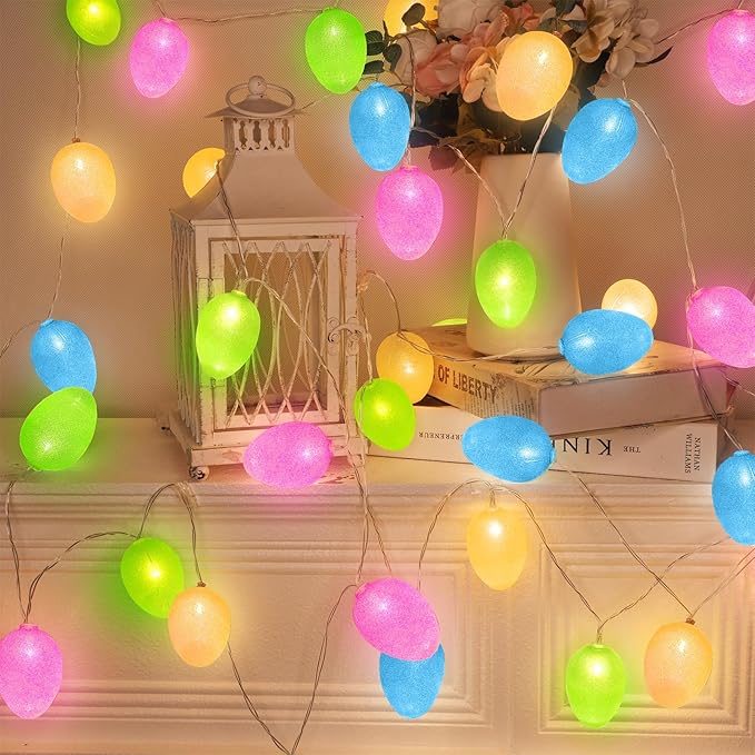 Timer - 2 Pack Easter Lights Easter Decorations, Total 20FT 40LED Easter Egg Light Colorful Waterproof Easter Lights Battery Operated for Indoor Outdoor Home Holiday Hunt Decor, Each 10FT 20LED