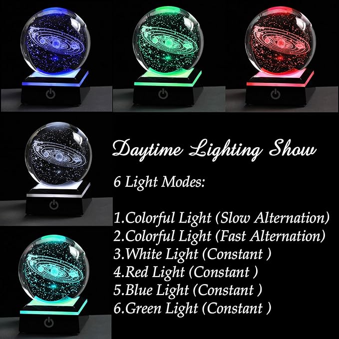 3d Solar System Model Crystal Ball 80mm 3.15inch - Outer Space Astronomy Gifts Room Decor Crystal Sphere Unique Gifts For Men Him Best Birthday Dad Physics Science Teacher Night Light Planet Lamp