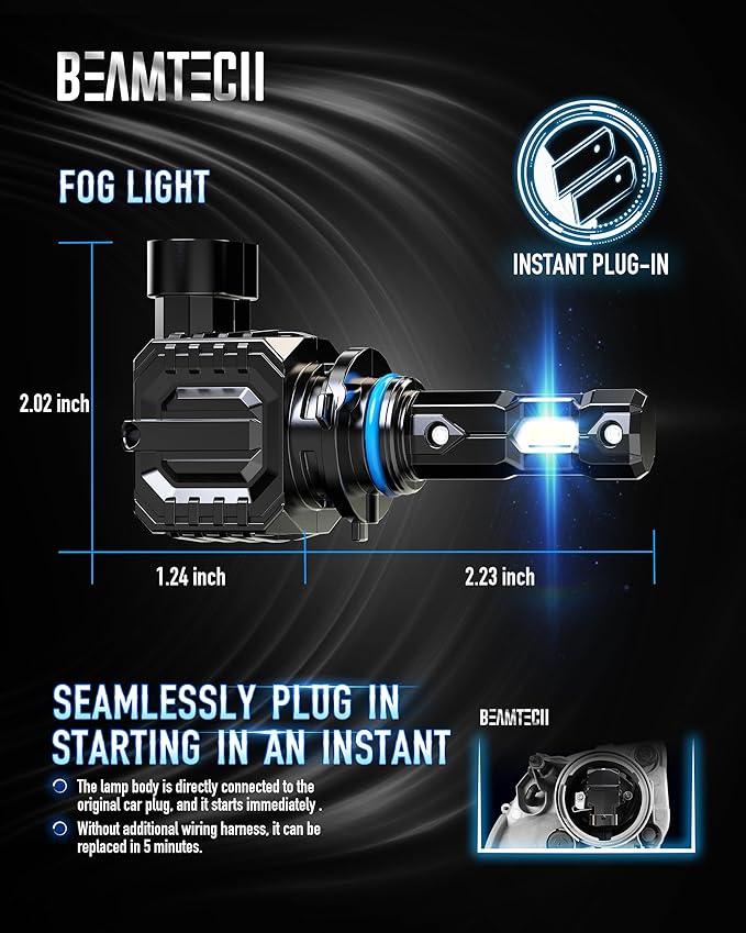 BEAMTECH 9006 Fog Light Bulbs,6500K 20000LM Plug Play Pack of 2