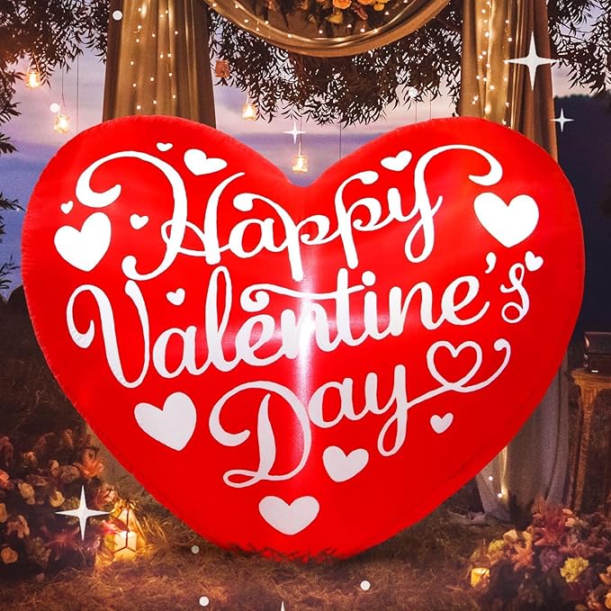Valentines Inflatables Outdoor Decorations 5FT Long Love Heart Red Sweet Romantic Cute Blow up Yard Decoration LED Lights for Indoor Wedding Holiday Party Garden Lawn Décor