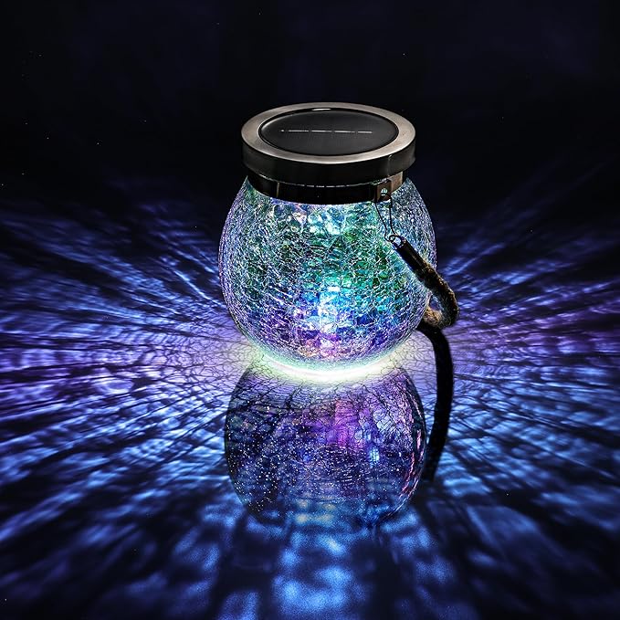 Cooo Christmas Gifts 4 Pack Solar Lanterns Waterproof Outdoor Iridescent Heavy Crackle Glass a Big LED Stainless Steel Lid 215% Solar for Women Mom Grandma Outdoor Table Lamps Garden Backyard Decor