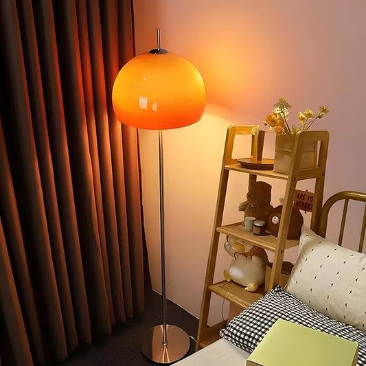Bofea-Mid Century Modern Floor Lamps for Living Room,Mushroom Floor Lamp with Orange Glass Shade,Dimmable Reading Lamp,Ambiance Lighting,Orange Tall Lamps for Living Room Corner,Bedroom Home Decor