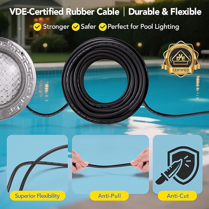 HQUA LUMORA 50W LED Pool Light for 10" Wet Niche - 120VAC, 100ft Cord, Smart Control (App/Remote/Wall Panel), Dimmable RGB Color-Changing Underwater Light (10 inch 100ft)