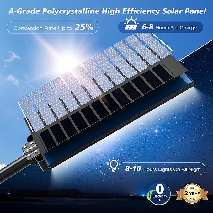 10000W Solar Street Lights Outdoor - Wide Angle Solar Lights Outdoor Motion Sensor, Commercial Parking Lot Light Dusk to Dawn, 7000K LED Street Light IP66 Waterproof with Remote Control