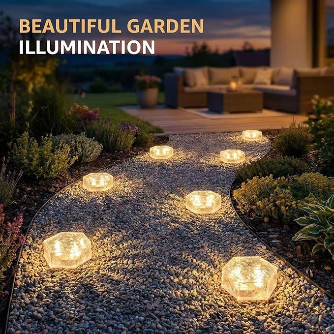 Solar Brick Lights Outdoor Waterproof - Recessed Solar Paver Lights, Ice Brick Design, No Wiring Needed,Landscape Lighting for Pathway,Garden, Patio, Yard, Driveway Decor (1, Warm White, Hexagon)