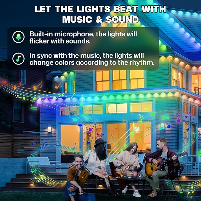 Permanent Outdoor Lights, 100ft Smart Eave Light with 72 LED Lights, IP67 Waterproof, App Control, Outdoor Lights, DIY RGB+IC Light for House Holiday Decorations