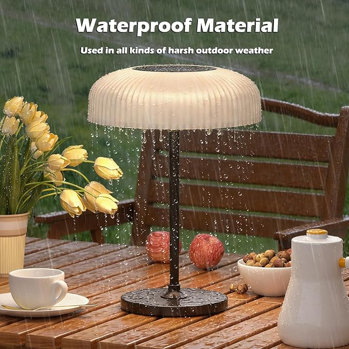 Nreonrick Cordless Mushroom Table Lamp, Portable Rechargeable Solar Night Light with Gesture and Touch Solar Table Lamps for Outdoor Patio, Garden Camping, Bedside Decor, Waterproof Lighting