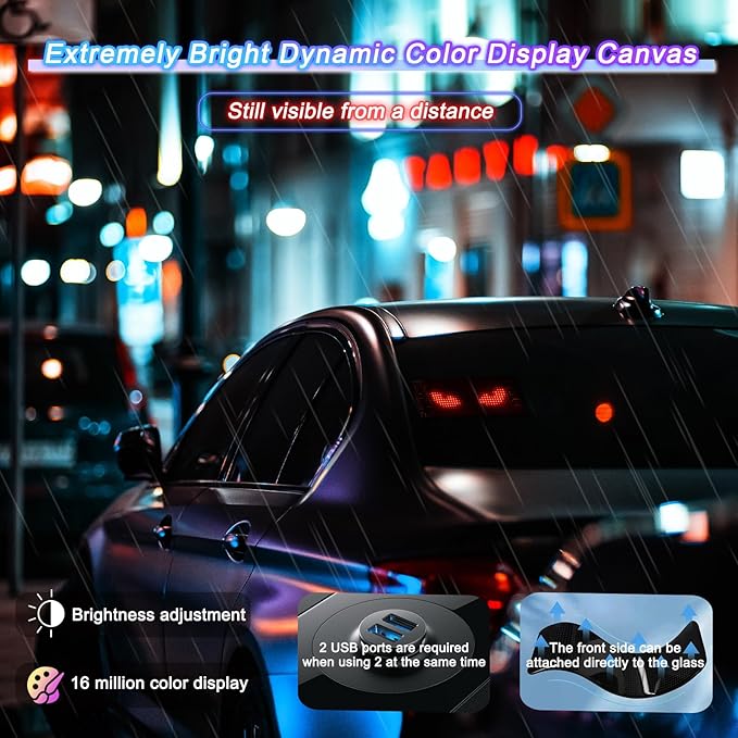 LED Devil Eye Lights for Windshield 6.8"x 2.8" [Advanced Chip, 100% Synced Dual Screen] Dynamic Flexible Programmable LED Eyes Display for Car Motorcycle Window with Remote & APP Control