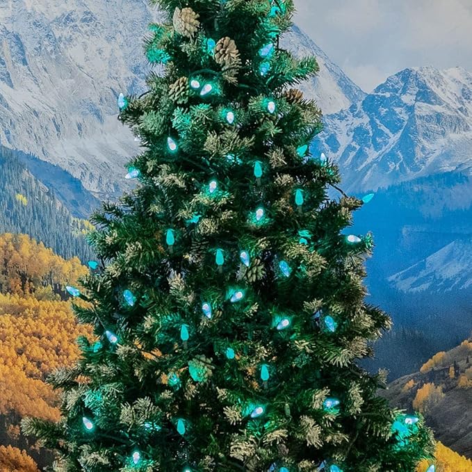 Novelty Lights 24FT 70 LED C6 Christmas String Lights, Outdoor Commercial Grade Tree Decorations, Permanent LED Lights (Green)
