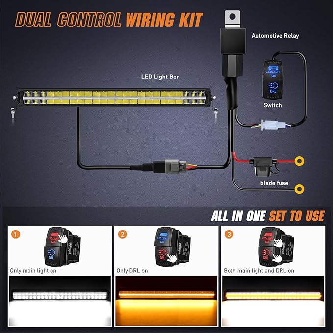 Nilight LED Light Bar with Amber DRL 30 Inch 240W Offroad Light Anti-Glare Flood Spot Combo LED Driving Light IP68 w/ 12AWG DT Connector Wiring Harness for Pickup Truck SUV ATV UTV Boat 4x4
