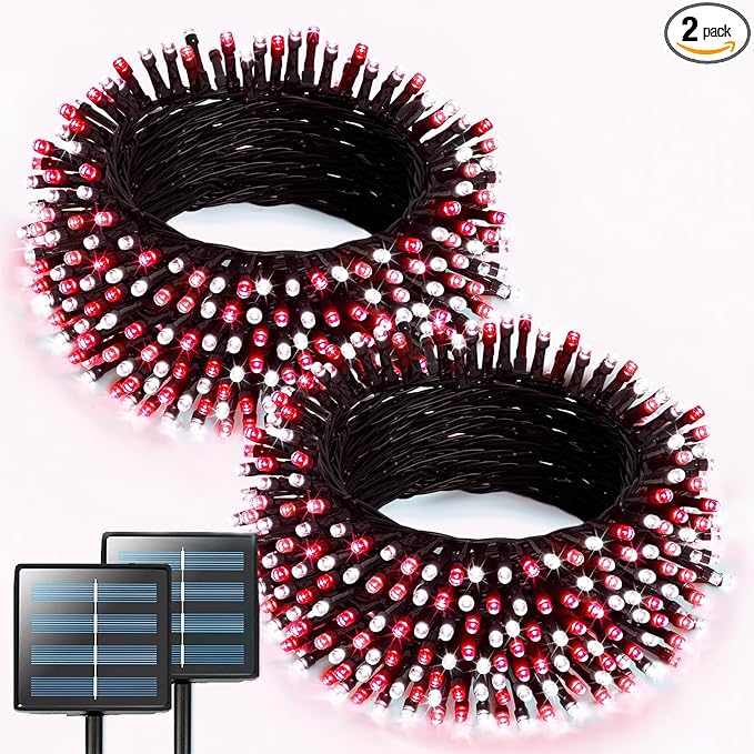 JMEXSUSS 2 Pack Solar String Lights Outdoor Waterproof, Total 400 LED 151FT Solar Christmas Lights Outdoor, 8 Modes Christmas Light for Outside Patio Yard Tree Decorations, Red and White