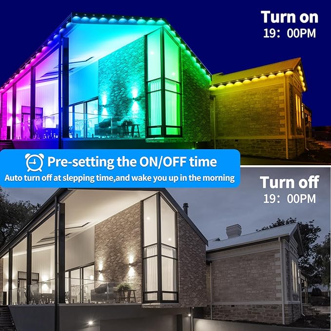 Permanent Outdoor Lights 150ft Smart Outside RGB LED Christmas Light, App Control Remote IP67 Waterproof Eternity Eaves Lighting for Halloween，House，Patio Decor ，Garden Decor, Decorations