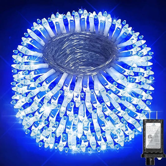 340 LED 90FT Christmas String Lights Outdoor, 12 Pro Modes and Timer Memory & Brightness, Plug in Outdoor Waterproof Clear Wire Twinkle Light for for Xmas Yard Tree Wedding Party Decor (Blue & White)