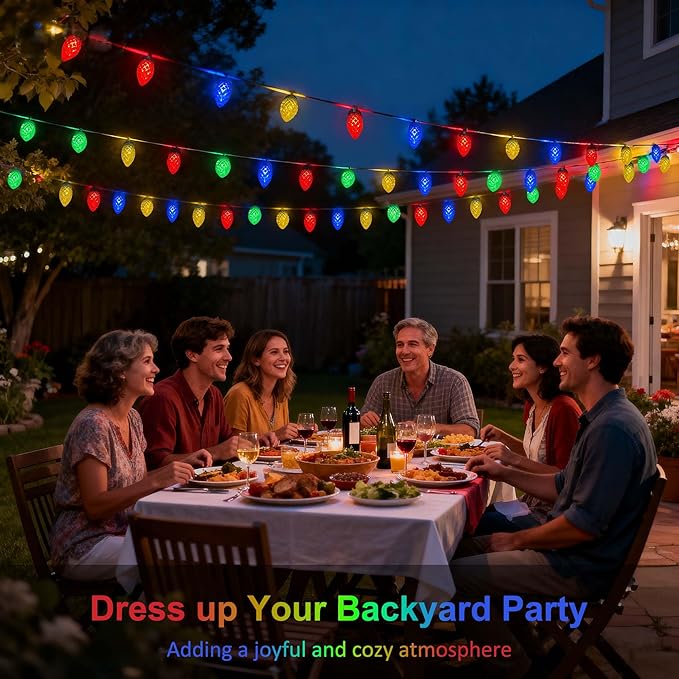 Easter Decorative Lights Outdoor Waterproof C7 50 LED Ultra Bright Strawberry Fairy String Lights 8 Modes Solar Light for Outside Garden Patio Wedding Party Christmas Decoration(Multicolor)