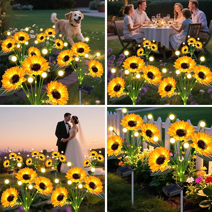 Solar Sunflower Lights 6 Pack Waterproof LED Firefly Garden Decor for Mom Grandma