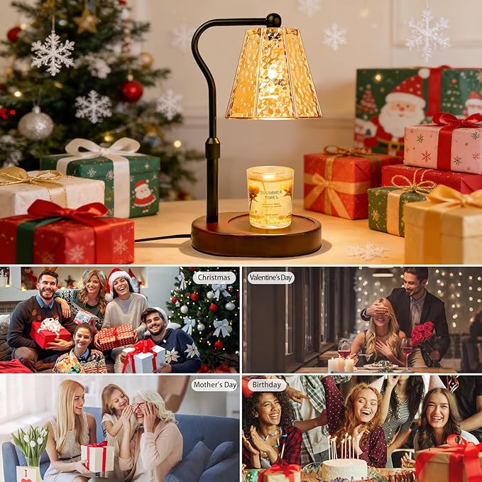 Candle Warmer lamp with Timer Dimmer,Electric Candle Warmer, Vintage Flower Lotus lamp,Compatible with Various Candles, Gifts for Mom Women,Candle Lamp for Bedroom Home Decor (Amber-Retro)