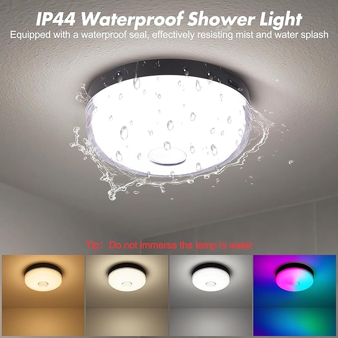 2-Pack Rechargeable Shower Lights for Inside Shower, 15 RGBW Color Changeable Waterproof Lights for Shower with Remote(Dimmable＆Timer), Wireless LED Mood Lighting for Bathroom, Closet, Bedroom, Party