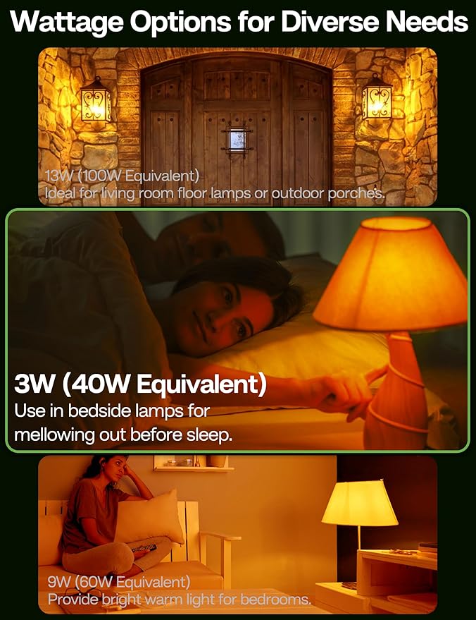 Amber Sleep Light Bulbs: 3W Amber Warm Light Bulb 1800K, Blue Light Blocking Dim Light Bulbs 40W Equivalent, E26 Bulbs for Mood Soothing, Bedroom and Baby Nursery, 2 Pack