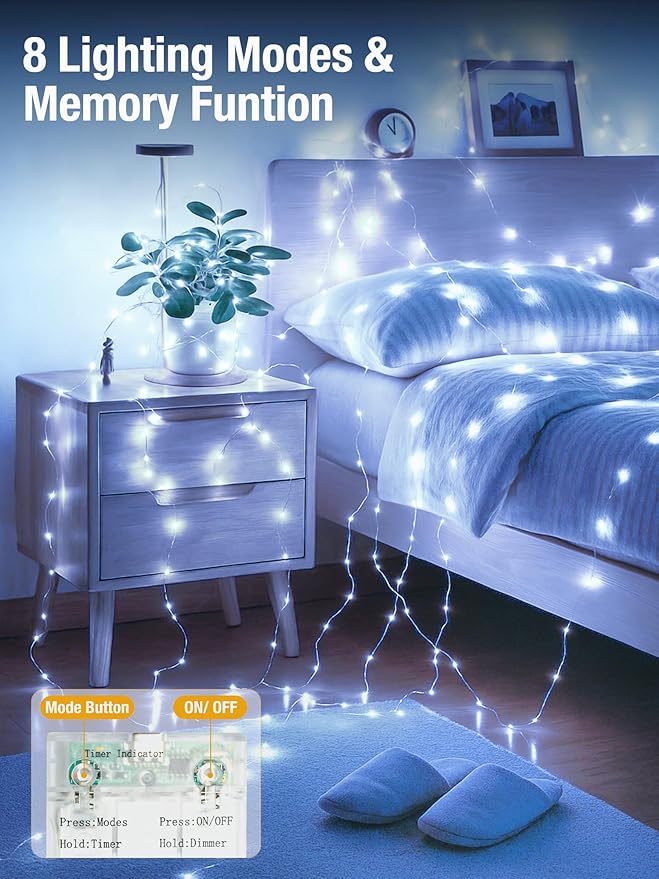 btfarm 4 Pack Fairy Lights Battery Operated with Timer, 16.4 FT 50 LED Silver Wire Twinkle String Lights 8 Modes Dimmable Waterproof for Indoor Christmas Bedroom Wedding Decorations, Cool White