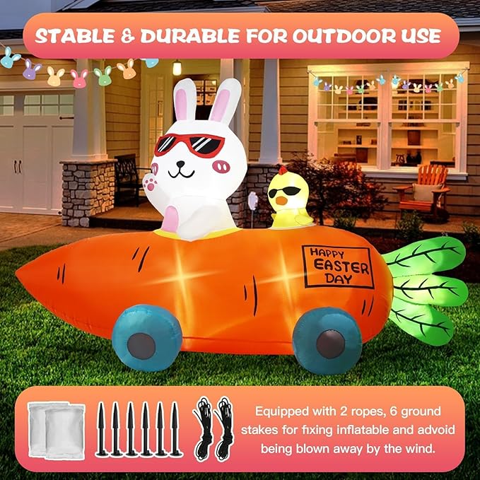 Valentines Day Inflatables Outdoor Decorations Love Blow Up Yard Décor Sweet Romantic Cute LED Lights for Indoor Outside Wedding Holiday Party Garden Lawn (Easter Bunny)
