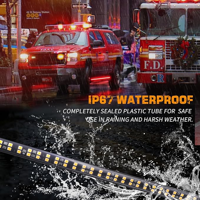 XRIDONSEN 2PCS 60 inch Red Emergency Lights Strip 720 LED Running Board Strobe Lights Flashing Warning Safety Caution First Responder Light for Police Volunteer Firefighter Vehicles Fire Trucks SUV
