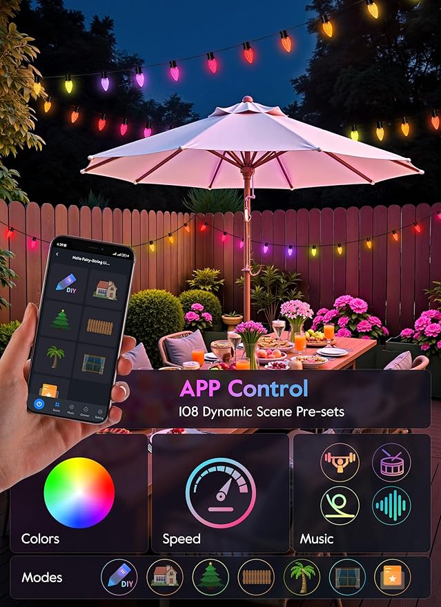 Brightown C9 LED Christmas Lights Outdoor, 200 LED RGB Smart Christmas Tree Lights with Remote, App Control, Music Sync, Waterproof C9 String Light for Indoor House Patio Holiday Xmas Decor