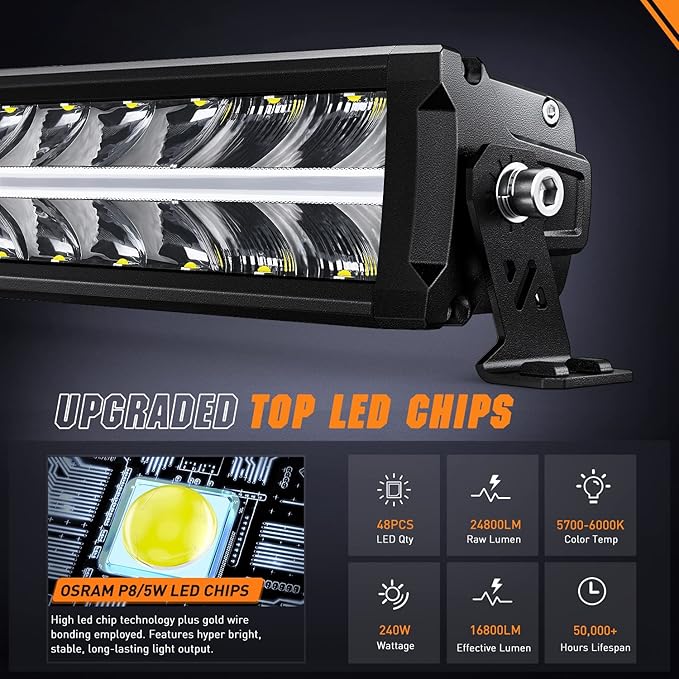 Nilight 30 Inch LED Light Bar DRL 240W 24800LM Anti-Glare Flood Spot Offroad LED Driving Light IP68 w/ 12AWG DT Connector Wiring Harness for Pickup Truck SUV ATV UTV Boat 4x4 Jeep