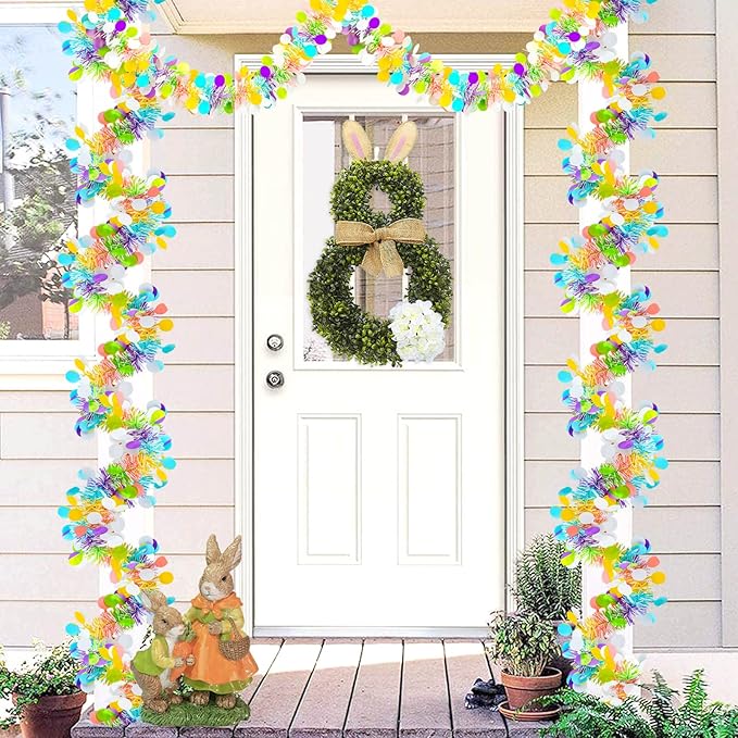 12 PCS Easter Tinsel Garland, 78.8 ft Egg Tinsel Garlands Colorful Fringe Easter Hanging Garland Decorations for for Easter Party Wedding New Years Home Indoor Outdoor Decor